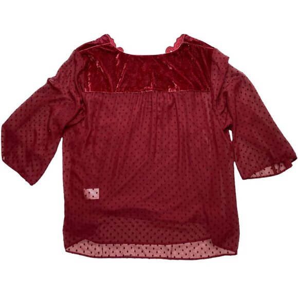 Style & Co Blouse Top Women's 3X Plus Red Eyelet-Yoke Swiss-Dot Textured Overlay - Picture 3 of 12